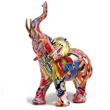 Imagem de Escultura de elefante deslumbrante de resina, ornamento de arte, estatuetas colecionáveis, casa, sala de estar, escritório, decorações de grafite (grafite grande)