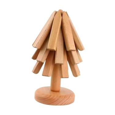 Imagem de DimyFew Porta-copos de madeira dobrável para decoração de casa, presentes com suporte para canecas, porta-copos de madeira para bebidas para cozinha, 3 Pecas