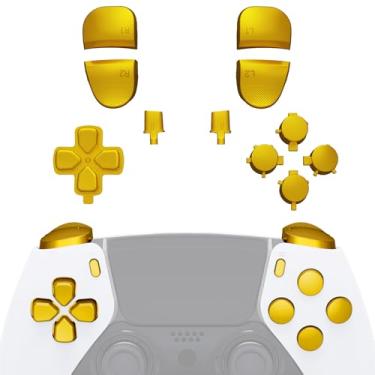 Imagem de eXtremeRate Conjunto Completo De Botões Substituição Compatível Com Controle Ps5 Edge, Direcionais Cromados Dourados, Opções Compartilhamento, Tela Inicial, R1, L1, R2, L2, Gatilhos Do