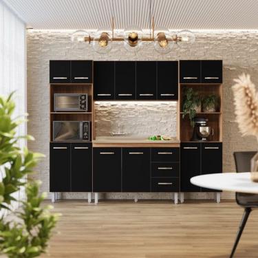 Imagem de Cozinha Modulada Completa 14 Portas e 03 Gavetas Mara Savana Preto Moblis