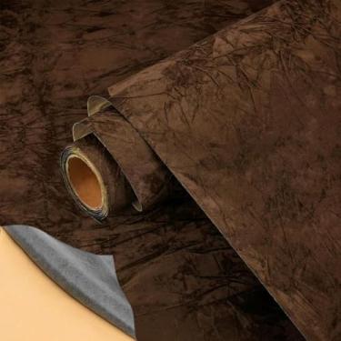 Imagem de Forro de papel autoadesivo de veludo para gaveta de joias, tecido artesanal, descascar e colar, forro de veludo macio para gaveta faça você mesmo (17,7 x 78,20 cm marrom)