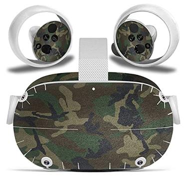 Imagem de FOTTCZ Adesivo de vinil apenas para fone de ouvido e controles de realidade virtual Oculus Quest 2, capa protetora de decalque para realidade virtual - camuflagem da selva