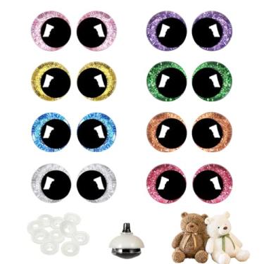 Imagem de 160 peças de olhos de segurança com glitter 18 mm olhos 3D para crochê bichos de pelúcia lua crochê olhos amigurumi com arruelas de tigela para bricolage de fantoches, artesanato de urso, suprimentos