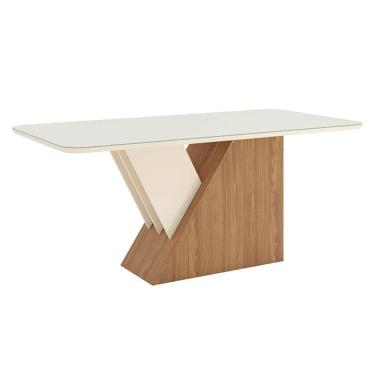 Imagem de Mesa de Jantar Epic 180 cm Canto Arredondado com Vidro Nature Off White – Henn