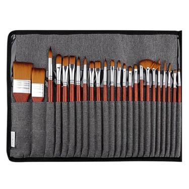 Imagem de Conjunto de pincéis de acrílico com bolsa de lona, 25 pincéis de cerdas de nylon para modelagem, arte, acrílico, aquarela, pintura a óleo e guache, pintura rupestre, arte de unhas faciais, detalhes em