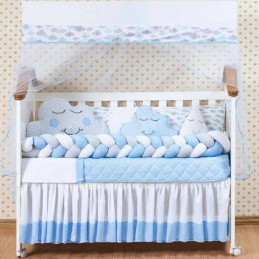 Imagem de Kit Berço Americano Menino Nuvem Trança Azul Claro 11 Peças
