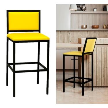 Imagem de Banqueta Viena Alta com Encosto – Assento Corino Amarelo e Estrutura Preta