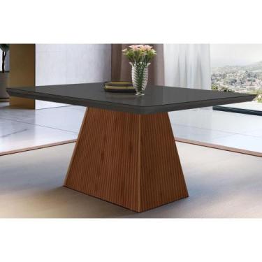 Imagem de Mesa de Sala Jantar Luna + Tampo Madeirado Vidro Curvo 120x80cm Grafit