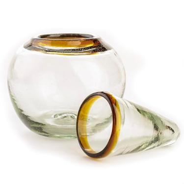 Imagem de MEXTEQUIL - Conjunto autêntico de copos de dose de tequila mexicana - 59 g, sem chumbo, feito à mão - lembrancinha de casamento e festa (aro âmbar)