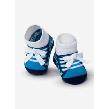 Imagem de Meia Soquete Puket com Aplique Bebê Menino Primeiro Sapatinho Azul Mar