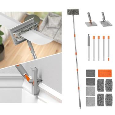 Imagem de Elegoro Ferramenta de limpeza de rodapé com alça, espanador de lâmina de ventilador de teto, cabo longo extensível de 200 cm e 9 almofadas reutilizáveis, para limpeza de rodapé, ventilador de teto