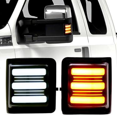Imagem de Jinfili Retrovisor lateral dinâmico, luz de seta, interruptor de luz diurna, DRL, substituição para 2008-2016 F250 F350 F450 F550 Super Duty Âmbar seta e lente fumê luz de corrida