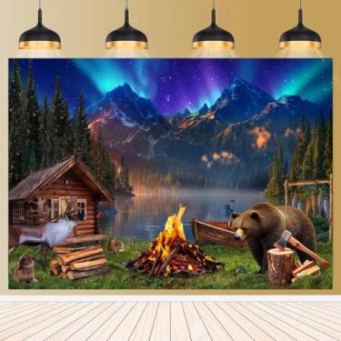 Imagem de Cenário de aventura ártica aurora boreal para fotografia animais polares natureza selvagem aurora neve acampamento fotografia fundo selvagem exploração festa decorações banner 2,1 x 1,5 m