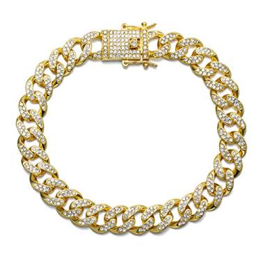 Imagem de kelistom Tornozeleira de elos cubanos para mulheres, homens, adolescentes e meninos, hip-hop banhado a ouro 18 K/ouro branco gelado com strass e corrente preenchida, 22,8 cm 25,4 cm 28 cm