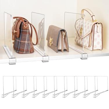 Imagem de Pacote com 10 divisórias de prateleira, divisórias ajustáveis para organização de armário com design antiderrapante, divisórias de prateleira de acrílico transparente para roupas, bolsas, bolsas