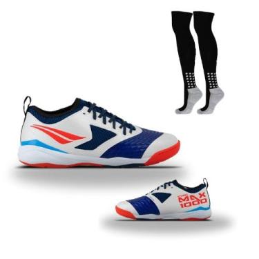 Imagem de Kit 01 Chuteira Futsal Penalty Max 1000 CBFS + 01 Meião Penalty Matis Treino 39-44 (Vermelho+Preto, BR, Adulto, Numérico, 44)