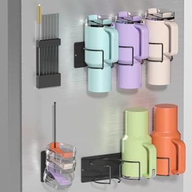 Imagem de Megidok Suporte magnético Stanley para copo de geladeira de 1,134 g, 2 unidades de suporte de garrafa de água com tampa de copo e organizador de palha,