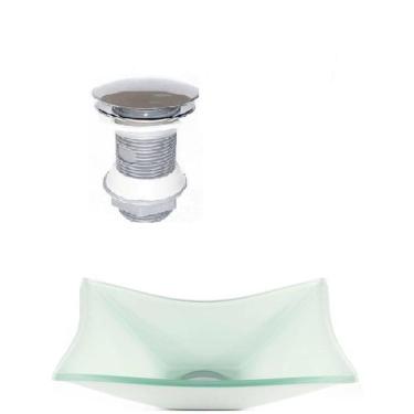 Imagem de Cuba De Vidro Retangular 39Cm Branca + Valvula Click