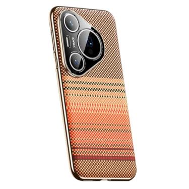 Imagem de HAOMRIYL Capa para Huawei Pura 80 Ultra/80 Pro +/80 Pro/80, proteção total da câmera textura de fibra de carbono capa de couro galvanoplastia borda macia, laranja, 80