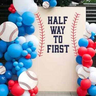 Imagem de 1/2 Way to First Baseball Decorations - Half Way To First Baseball Decal Sign Banner For Balloons Arch Backdrop, Half Way to One Baseballs Wall Sticker Birthday Party Decoration