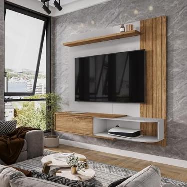 Imagem de Painel Suspenso Paraty para TV 55” Porta Basculante e Nichos (Marrom/Off)