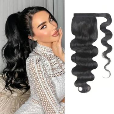 Imagem de Datanala Extensão de rabo de cavalo cabelo humano virgem brasileiro 100% Remy ondulado com pasta mágica, extensão de rabo de cavalo em torno de 50 cm, cor natural para mulheres negras