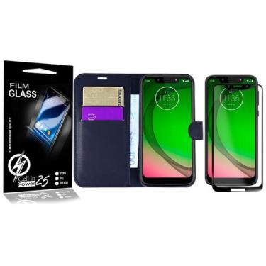 Imagem de Película Vidro 3D + Capa Carteira PRETA Moto G7 Play XT1952 5.7 - Cell