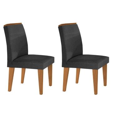 Imagem de Kit 2 Cadeiras Sala Jantar Lunara 2 Un Madeira Capuccino/Linho Grafite - Rufato
