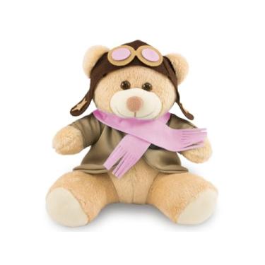 Imagem de Ursa Pelúcia Bichinho Aviador 25cm Brinquedo Infantil bebê Criança Caramelo/Rosa