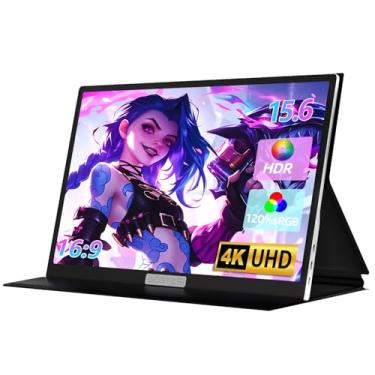 Imagem de gogtesi Monitor portátil 4K 39.6 cm UHD 3840 * 2160 monitor portátil para jogos 130% sRGB tela sensível ao toque de metal leve com mini monitor de viagem HDMI tipo C para laptop, PC, Mac, PS4/5