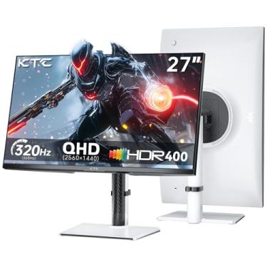 Imagem de KTC Monitor de jogos branco de 27 polegadas 300Hz/320Hz, QHD 1440P Fast IPS monitor de computador com FreeSync adaptável, HDR400, altura/pivô/giro/inclinação ajustável, DP e HDMI, H27E6