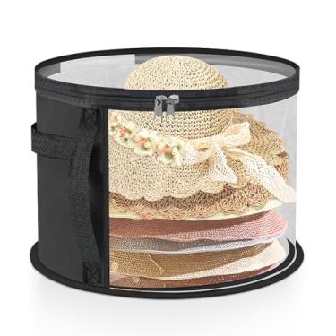 Imagem de SOSMAR Caixa de armazenamento de chapéu transparente grande para mulheres e homens – Organizador de chapéu de cowboy à prova de poeira com alças, capa de chapéu de sol de aba larga para armário/viagem