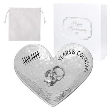 Imagem de CEELGON Presentes de lata de aniversário de casamento de 10 anos, 10º presente, bandeja de joias de coração, prato decorativo de alumínio gravado para casal, ele ou ela