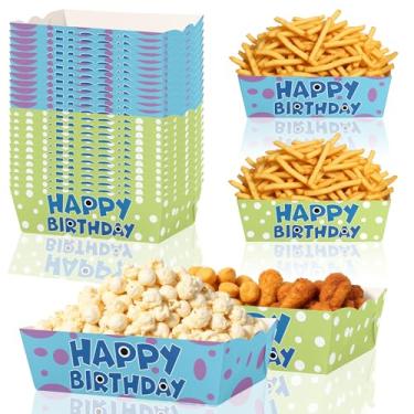 Imagem de 24 bandejas de papel para alimentos descartáveis adequadas para batatas fritas, lanches, nachos, cachorro-quente, taco, churrasco, pipoca, festa, piquenique, festa de casamento (verde e azul)