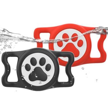 Imagem de WhoseID Suporte para Airtag IP68 Waterpoof para cães, suporte de silicone elástico para Apple Air Tag, para coleira de cachorro e gato, adequado para coleira de todas as larguras (preto/vermelho)