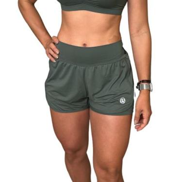 Imagem de Short Duplo Fitness Academia Feminino Beach Tennis LaBrun, Verde milit