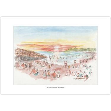 Imagem de Pôr do Sol no Arpoador Rio de Janeiro  Arte Aquarela para Quadro Decor
