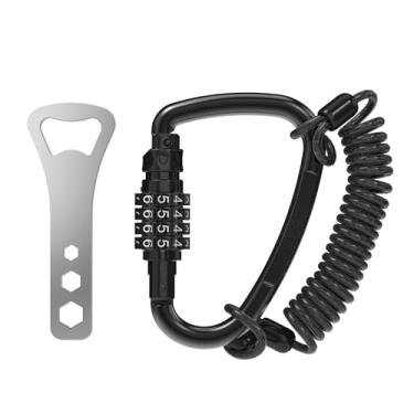 Imagem de UP Security Anel D de cadeado combinado com cabo retrátil, cadeado combo de 3 dígitos para capacete seguro, mochila, bagagem, anti-roubo, carrinho, scooter, armário de academia, cerca, viagem, uso ao