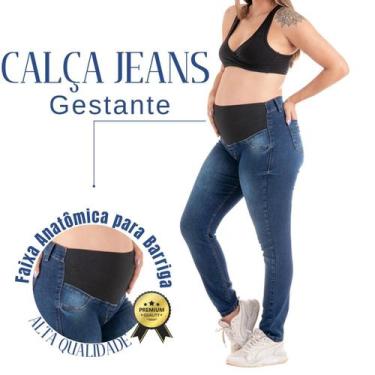 Imagem de Calça Jeans Gestante Para Gravida Cós Alto Conforto Plus Size Skinny -