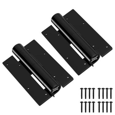 Imagem de KABMOZ, Dobradiças de portão resistentes, 1 par de 14 cm, material de liga de alumínio durável, peça de hardware de cerca de porta de fechamento automático de garagem, com parafusos de fixação, preto