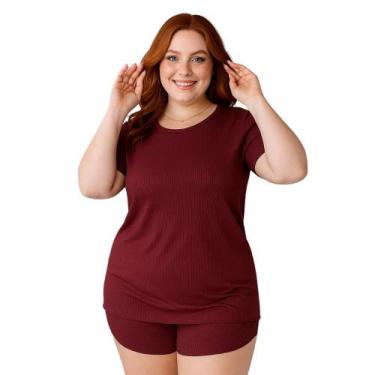 Imagem de Pijama Plus Size de Suede Canelado Blusa e Short Baby Doll Juliana 50 