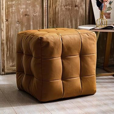 Imagem de Banqueta otomano de couro com apoio para os pés, banco otomano de cor sólida, banco moderno para sofá, confortável otomano para sala de estar, quarto, preto, 45 x 45 x 45 cm