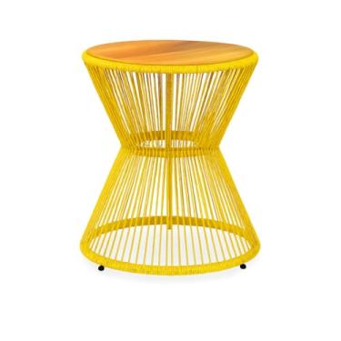 Imagem de Mesa lateral em forma de ampulheta em fibra sintética – decoração luxuosa para a casa, resistente mas elegante. Perfeita para salas de estar e quartos clássicos. (Amarelo)