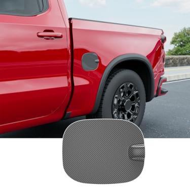 Imagem de CZmenghe Tampa da porta do tanque de gasolina compatível com 2022-2025 Chevy Silverado GMC Sierra 1500 Tampa de porta de combustível de substituição de tampa de gás carbono brilhante para acessórios