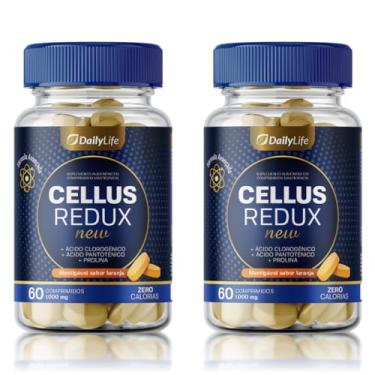 Imagem de Kit 2x Cellus Redux + Ácido Clorogenico Pantotenico e Hialuronico Vitaminas Biotina Pele Cabelo Unha 60 Comprimidos Mastigaveis Sabor Laranja - Daily Life