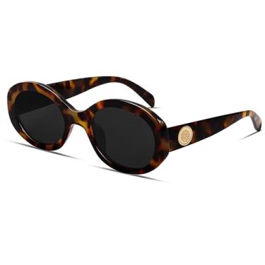 Imagem de TYA Óculos de sol retrô ovais para mulheres anos 90 redondo chique proteção UV400 2025 armação grossa óculos de sol, Armação tartaruga - lente preta, standard