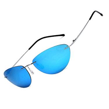 Imagem de PLOPLO Óculos de sol masculino Neo Matrix de liga de titânio polarizado, 14 g, ultraleve, sem aro, anti UV400 (prata, azul)