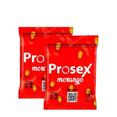 Imagem de Kit 2 Preservativo Prosex Morango Lubrificado 3 Unidades