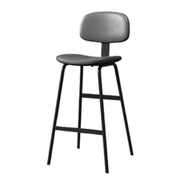 Imagem de Banco de bar de pub Gray Soft Cover Backrest High Stool Iron Restaurant Bar Chair 75cm