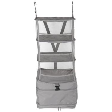 Imagem de Tcwhniev Organizador de armário dobrável de 4 camadas, prateleira de armazenamento de tecido com bolsos laterais, prateleira de guarda-roupa portátil para pendurar, organizador de armário suspenso